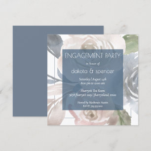 Dusty Floral Smoky Blue Cream Engagement Party Kaart