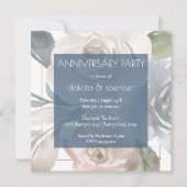 Dusty Floral | Smoky Blue Cream Jubileum Party Kaart (Voorkant)