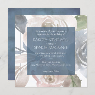 Dusty Floral   Smoky Blue Pastel Bouquet Weddensch Kaart