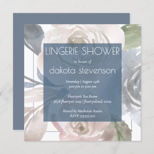 Dusty Floral   Smoky Pastel Blue Lingerie Shower Kaart