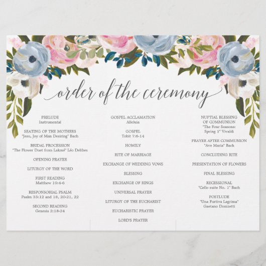 Dusty Floral Tri-Fold Wedding Programme Flyer (Achterkant)