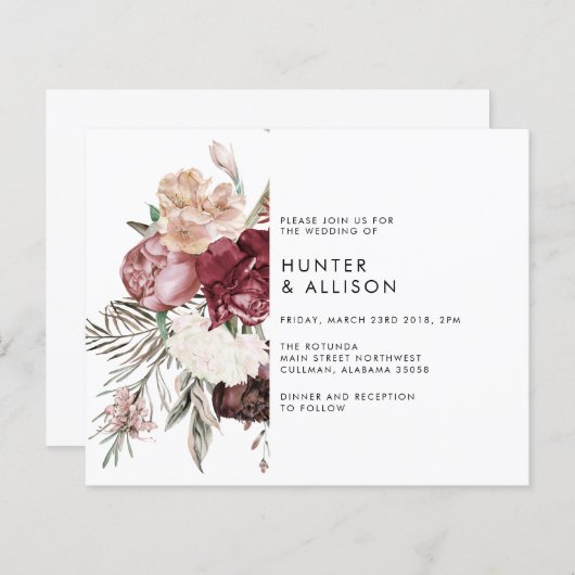 Dusty Floral Wedding Invitation (Voorkant / Achterkant)