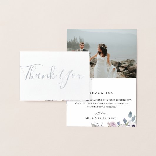 Dusty Floral Wedding Photo Folie Dank u kaart (Display)