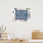 Dusty Floral | Welkom Smoky Blue Pastel Weddenscha Poster (Keuken)