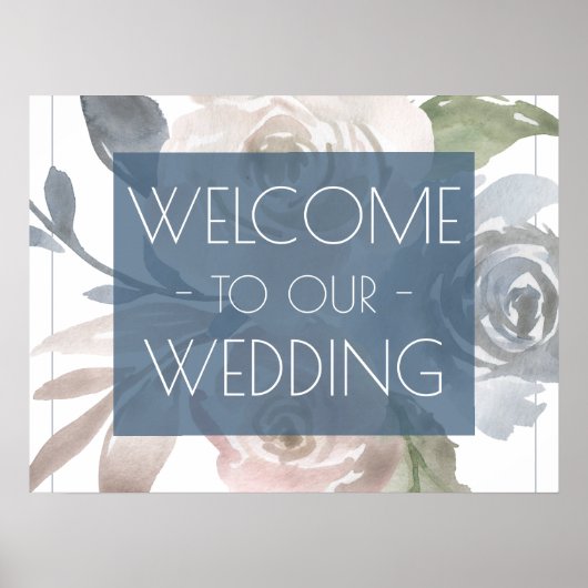Dusty Floral | Welkom Smoky Blue Pastel Weddenscha Poster (Voorkant)