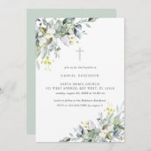Dusty Florals Soft GreeneryBaptism Invitation Kaart (Voorkant / Achterkant)