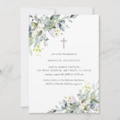 Dusty Florals Soft Lila Baptisme Invitation Kaart (Voorkant)