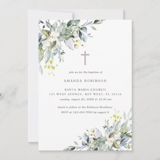 Dusty Florals Soft Lila Baptisme Invitation Kaart (Voorkant)