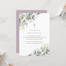 Dusty Florals Soft Lila Baptisme Invitation