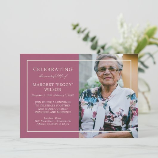 Dusty Fuchsia Minimal Celebration Life Photo Kaart (Staand voorkant)