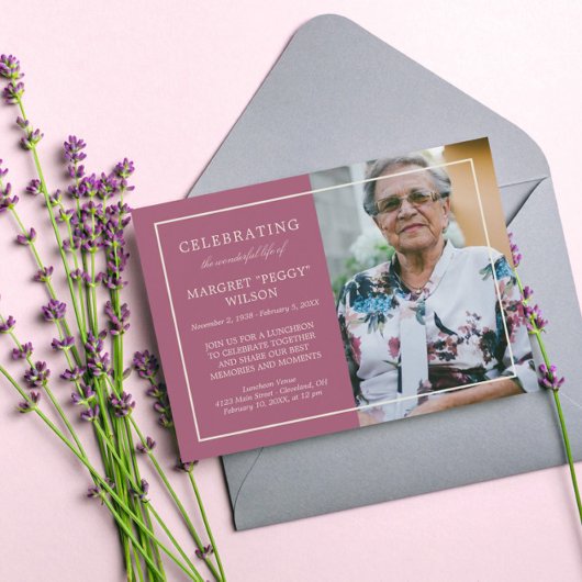 Dusty Fuchsia Minimal Celebration Life Photo Kaart