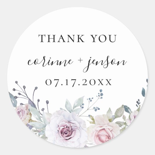 Dusty Garden Floral bruiloft gunst Ronde Sticker (Voorkant)