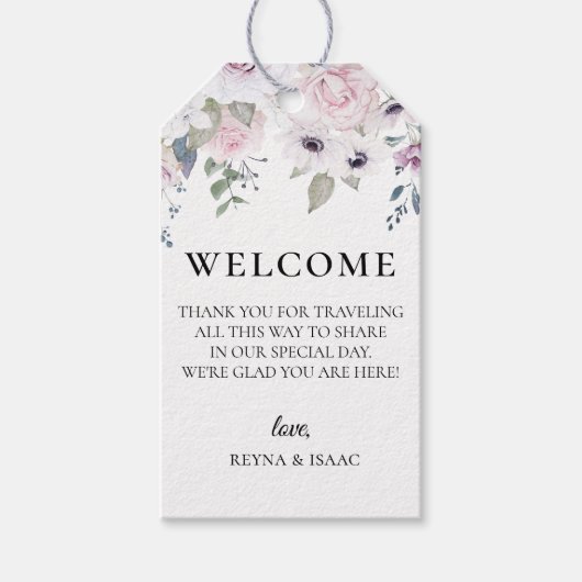 Dusty Garden Floral bruiloft welkomsttas Cadeaulabel (Voorkant)