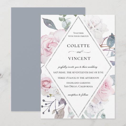 Dusty Garden Floral Lijst Wedding Kaart (Voorkant / Achterkant)