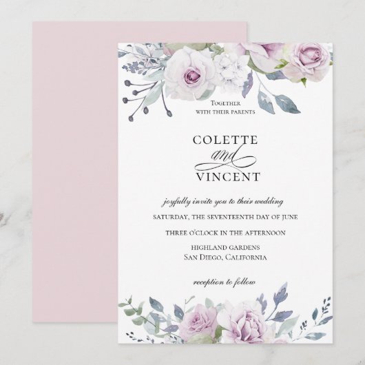 Dusty Garden Floral Wedding Invitation Kaart (Voorkant / Achterkant)