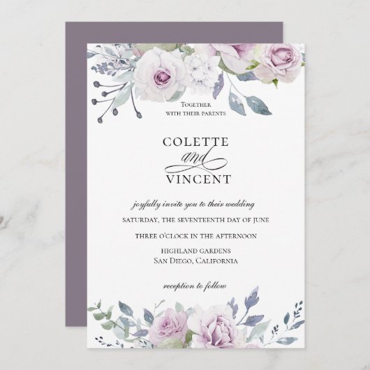 Dusty Garden Floral Wedding Invitation Kaart (Voorkant / Achterkant)