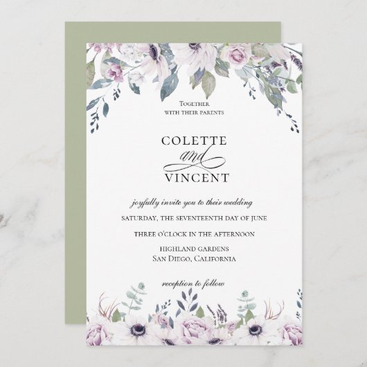 Dusty Garden Floral Wedding Invitation Kaart (Voorkant / Achterkant)