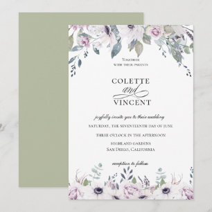 Dusty Garden Floral Wedding Invitation Kaart