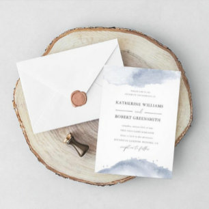 Dusty Gold Elegant Blue Wedding Invitation Kaart