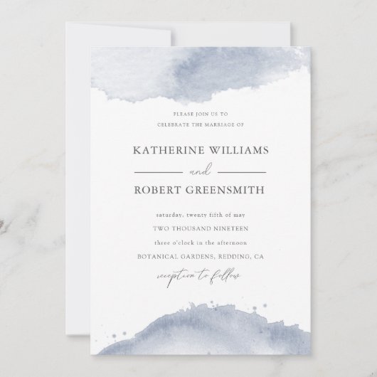 Dusty Gold Elegant Blue Wedding Invitation Kaart (Voorkant)
