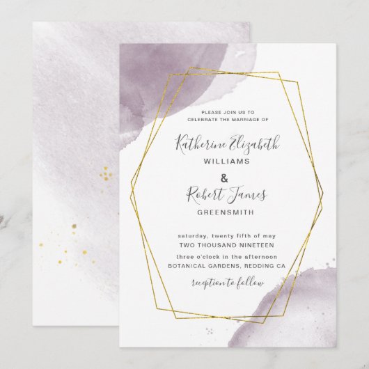 Dusty Gold Elegant Mauve Wedding Invitation Kaart (Voorkant / Achterkant)