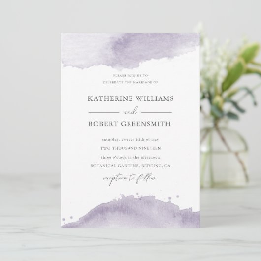 Dusty Gold Elegant Paars Wedding Invitation Kaart (Staand voorkant)