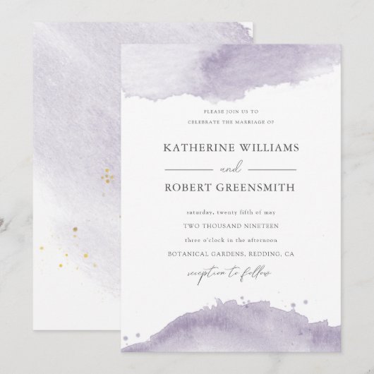 Dusty Gold Elegant Paars Wedding Invitation Kaart (Voorkant / Achterkant)