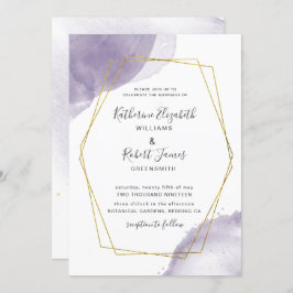 Dusty Gold Elegant Paars Wedding Invitation Kaart