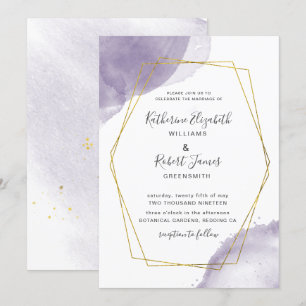 Dusty Gold Elegant Paars Wedding Invitation Kaart
