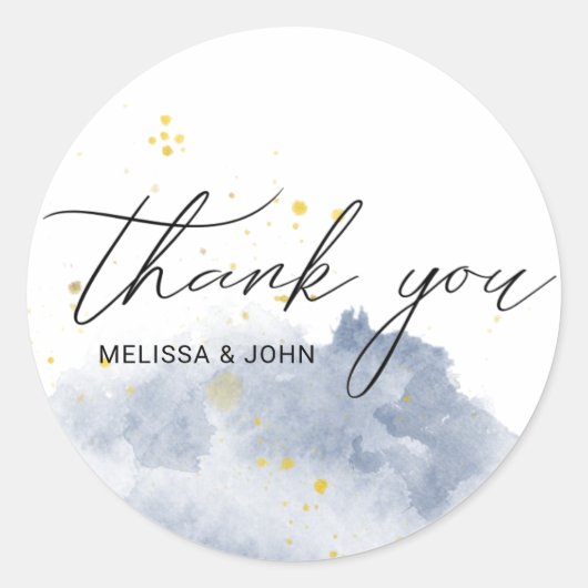 Dusty Gold en blauw monogram dank u Ronde Sticker (Voorkant)