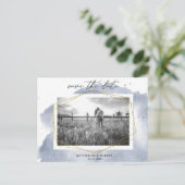 Dusty Gold en Blue | Foto Opslaan de datum Briefka Briefkaart (Staand voorkant)