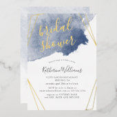 Dusty Gold en Blue Vrijgezellenfeest Folie Uitnodiging (Voorkant / Achterkant)