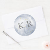 Dusty Gold en Blue Waterverf Bruiloft Monogram Ronde Sticker (Envelop)