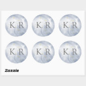 Dusty Gold en Blue Waterverf Bruiloft Monogram Ronde Sticker (Vel)