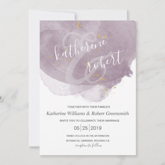 Dusty Gold en Mauve Elegant Wedding Invitation Kaart (Voorkant)
