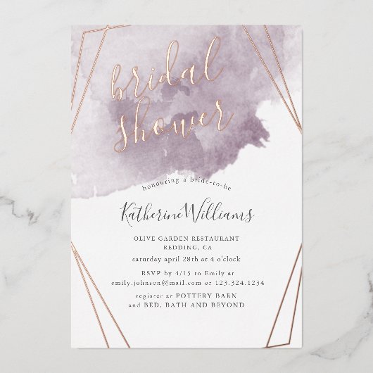 Dusty Gold en Mauve Vrijgezellenfeest Folie Uitnodiging (Voorkant)