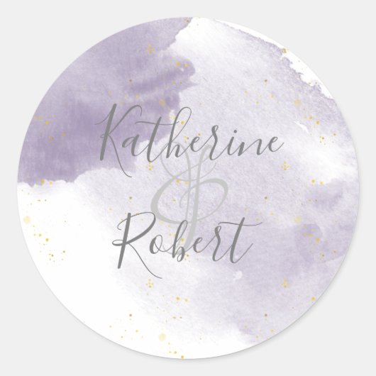 Dusty Gold en Paarse Bruiloft Monogram Sticker (Voorkant)