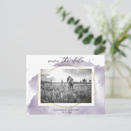 Dusty Gold en Paarse | Foto De datum opslaan Briefkaart (Staand voorkant)