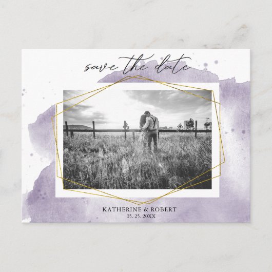 Dusty Gold en Paarse | Foto De datum opslaan Briefkaart (Voorkant)