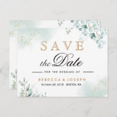 Dusty Gold Eucalyptus Greenery Wedding Briefkaart (Voorkant / Achterkant)