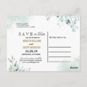Dusty Gold Eucalyptus Greenery Wedding Briefkaart (Achterkant)