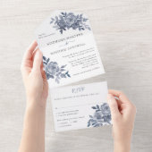 Dusty Gray Floral Rozen Foliage Wedding All In One Uitnodiging (Afscheurbaar)