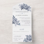 Dusty Gray Floral Rozen Foliage Wedding All In One Uitnodiging (Binnen)