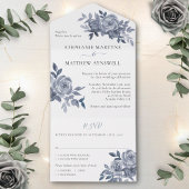 Dusty Gray Floral Rozen Foliage Wedding All In One Uitnodiging