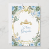 Dusty Green And Dusty Blue Floral Gold Quinceañera Kaart (Achterkant)