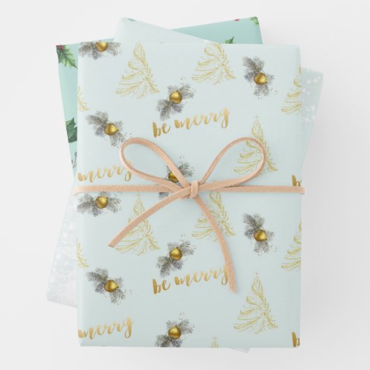 Dusty Green and Gold Wrapping Paper Sheets (In situ)