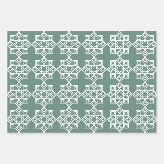 Dusty Green Arabesque Geometric Pattern Inpakpapier Vel (Voorkant 2)