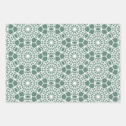 Dusty Green Arabesque Geometric Pattern Inpakpapier Vel (Voorkant 2)