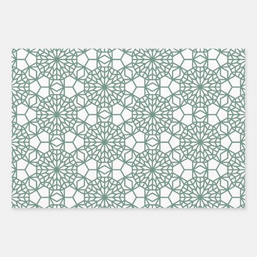 Dusty Green Arabesque Geometric Pattern Inpakpapier Vel (Voorkant)
