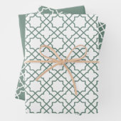 Dusty Green Arabesque Pattern Gift Wrapping Paper (In situ)